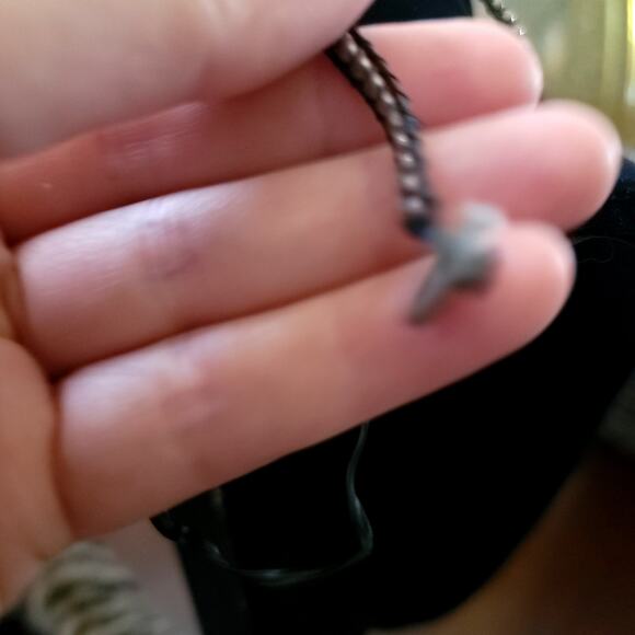 Vintage Boho Beaded Necklace Silver Tone Bead on Black Leather Cord Button Clasp - Picture 7 of 10